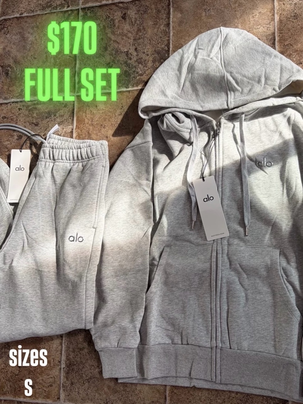 ALO Yoga Kids Light Gray Heather Zip Hoodie & Joggers Set